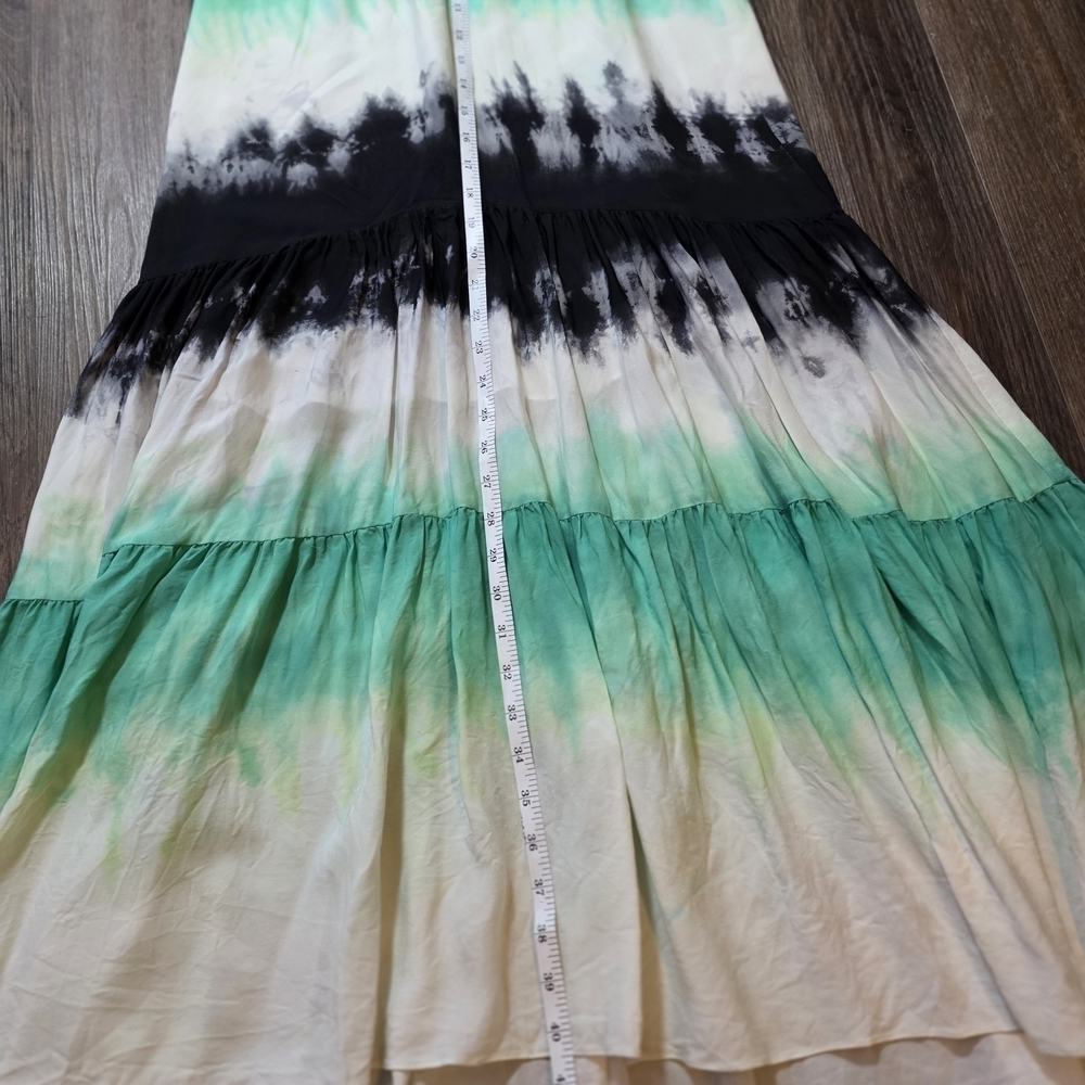 A.L.C. 100% Silk Boho Maxi Skirt  Tie Dye Ombre Tiered Flowy Lined Womens Sz 2 - Picture 6 of 12
